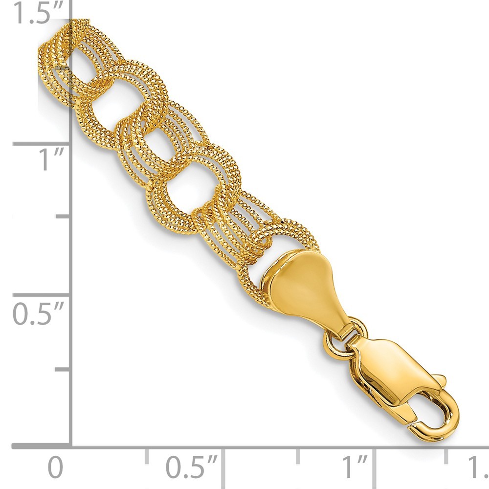 14k Yellow Gold 7mm Solid Textured Triple Link Charm Bracelet 8″