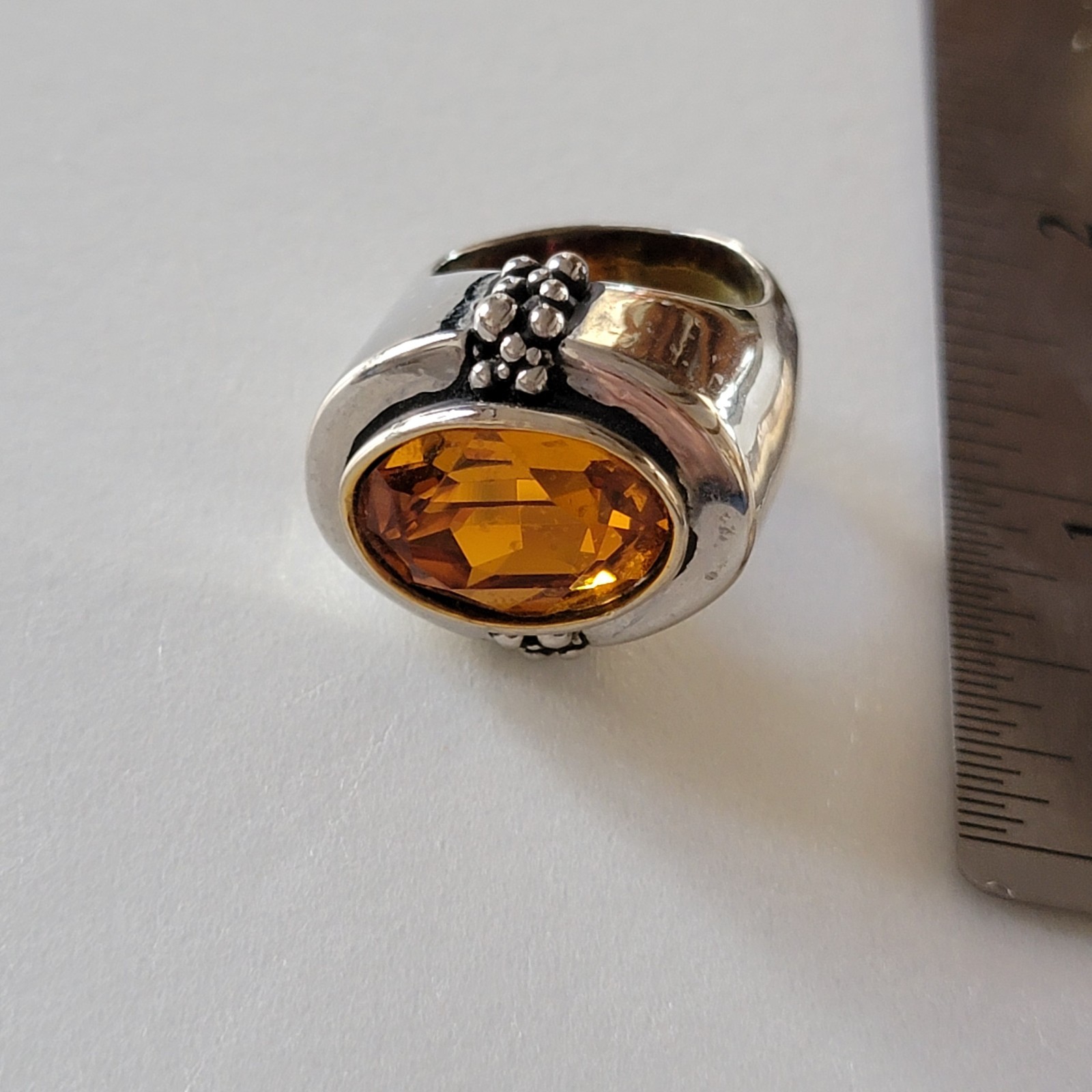Cocktail Ring Faux Citrine Size 6.5 Silver Tone