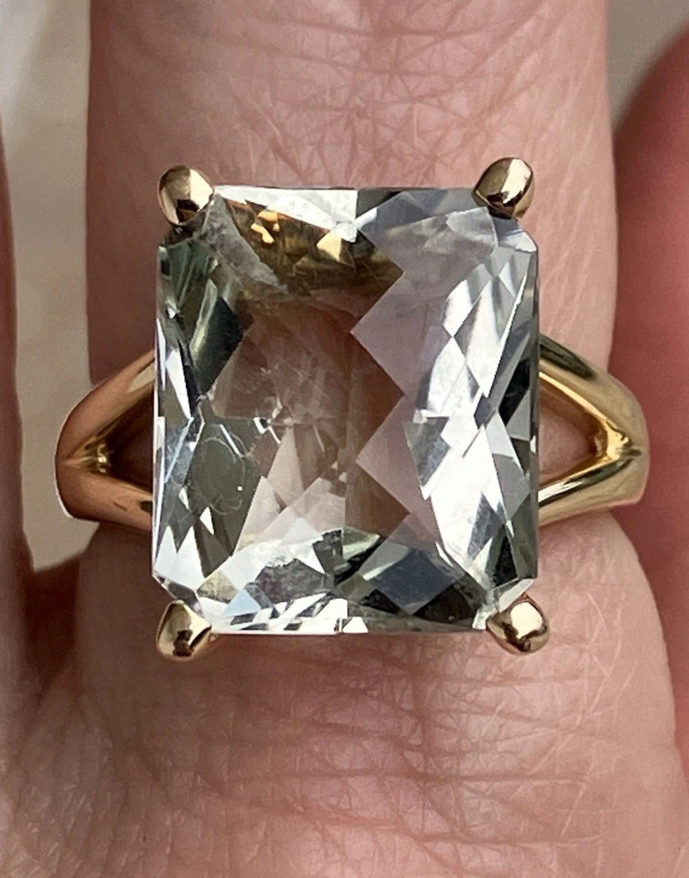Effy 14K Gold Green Amethyst Cocktail Ring Large 13.9mm Cushion Cut Size 7, 7g