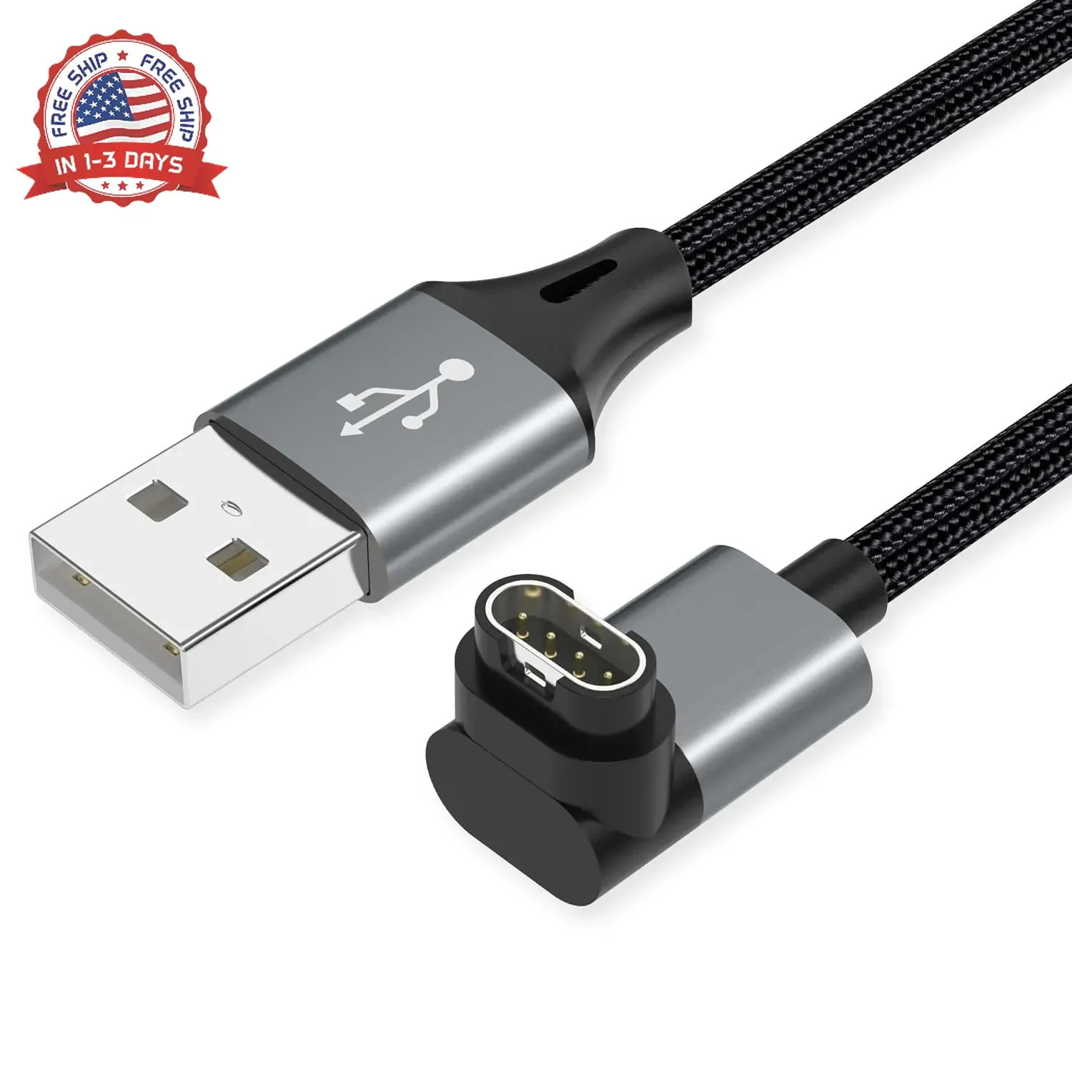 AGVEE 2 Pack 3.3ft Charger Cable for Garmin Watch, L-Shape Braided Charging Cord
