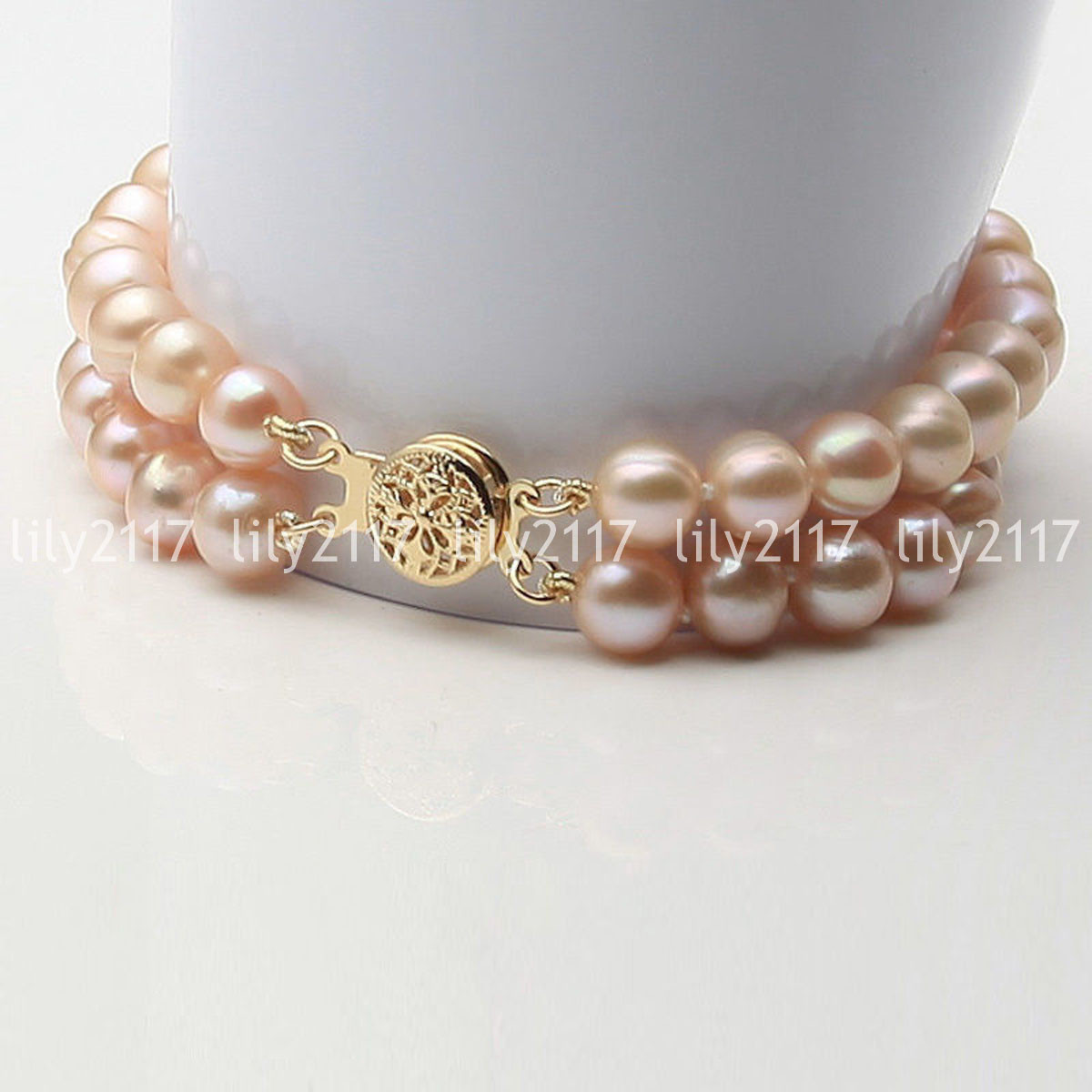 2 Rows Genuine Natural Freshwater Akoya Pearl Beads Bracelet 7.5″ 6-7/7-8/8-9mm