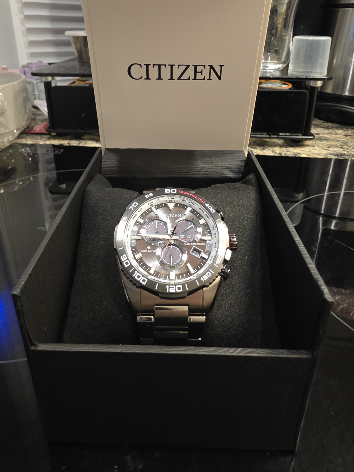 Citizen Eco-Drive Radio Controlled Chronograph Tachymeter 200m 43mm Black