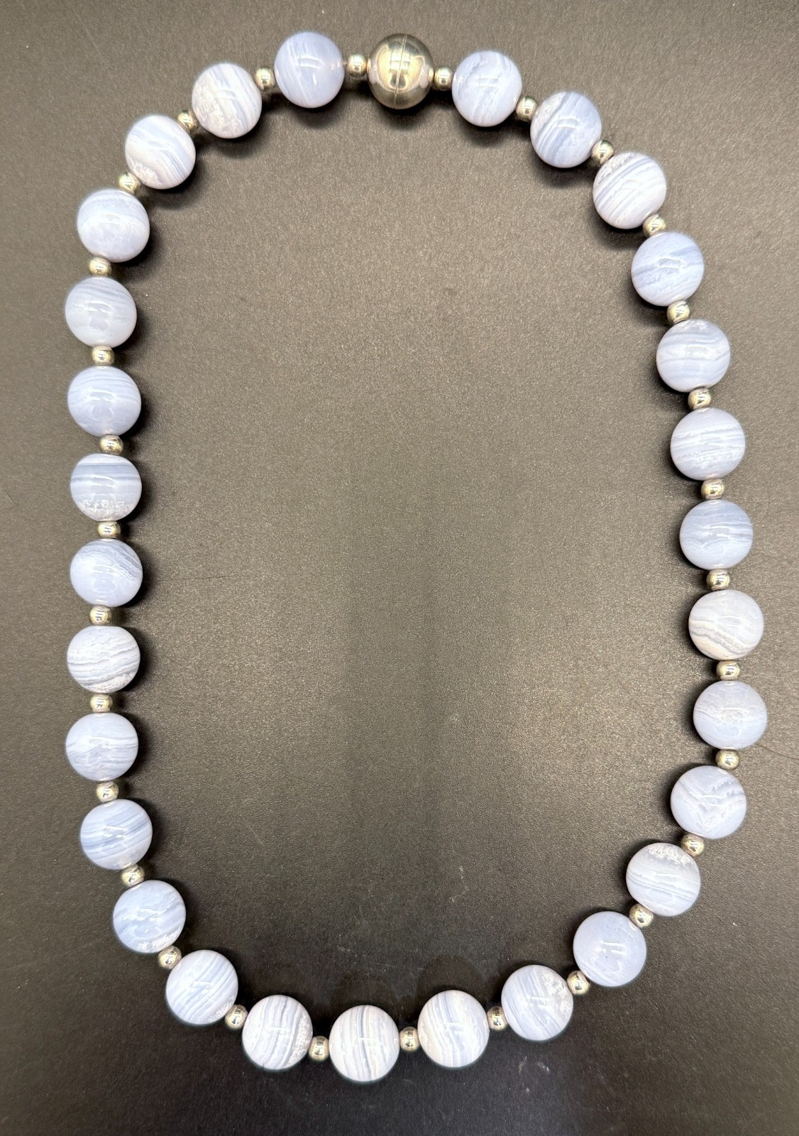 Milor Italian Necklace Blue Lace Agate 18″ Sterling Silver Magnetic 3016