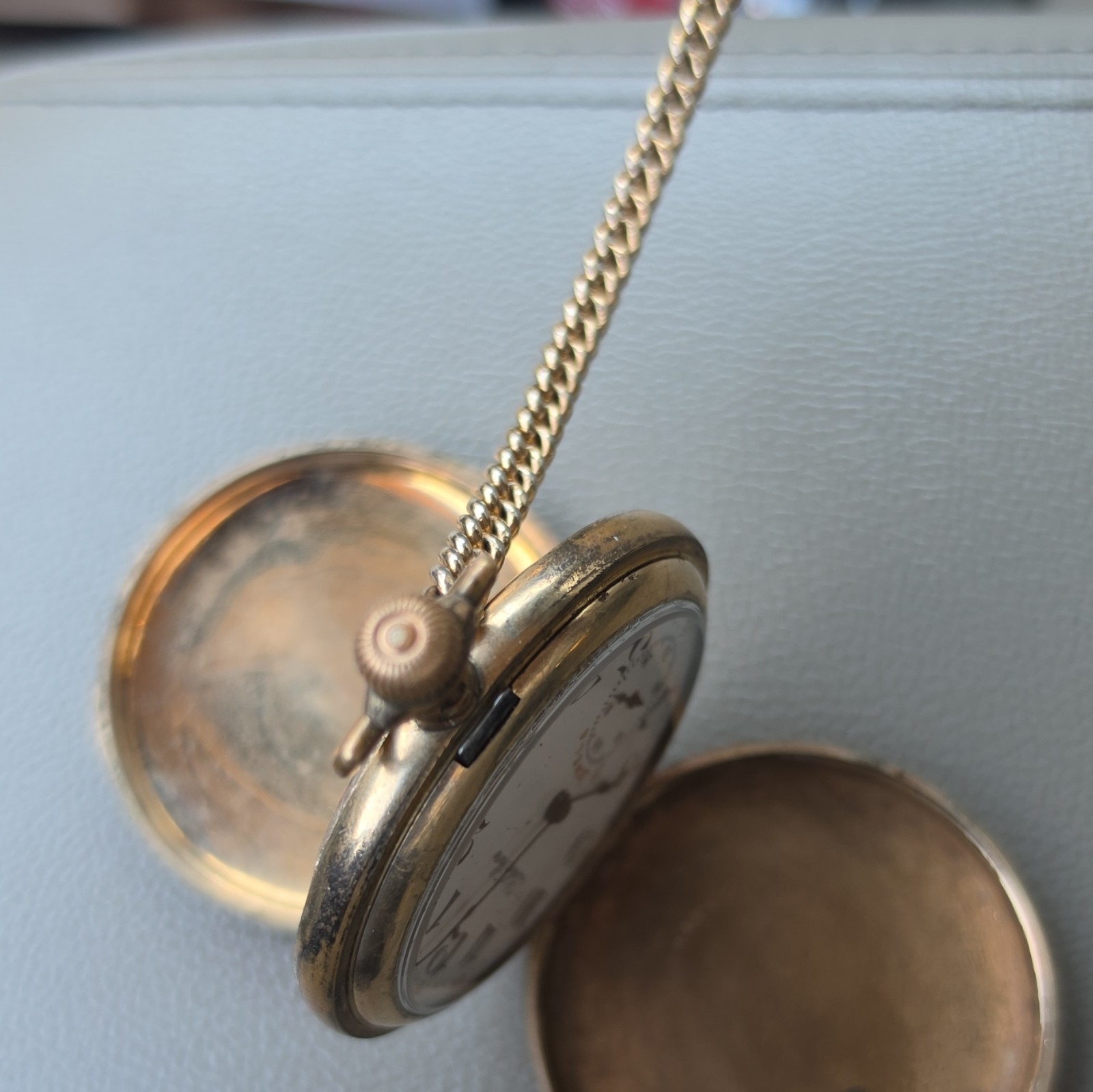 Lake Shore 21J Full Hunter Mechanical Pocket Watch White Dial Gold Filled Chain