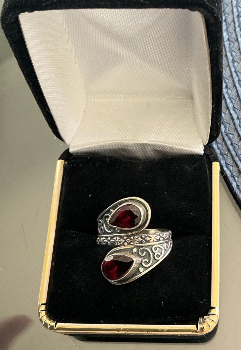925 Sterling Silver Red Garnet Stone Cocktail Bypass Ring From India Sz5 5.2 G