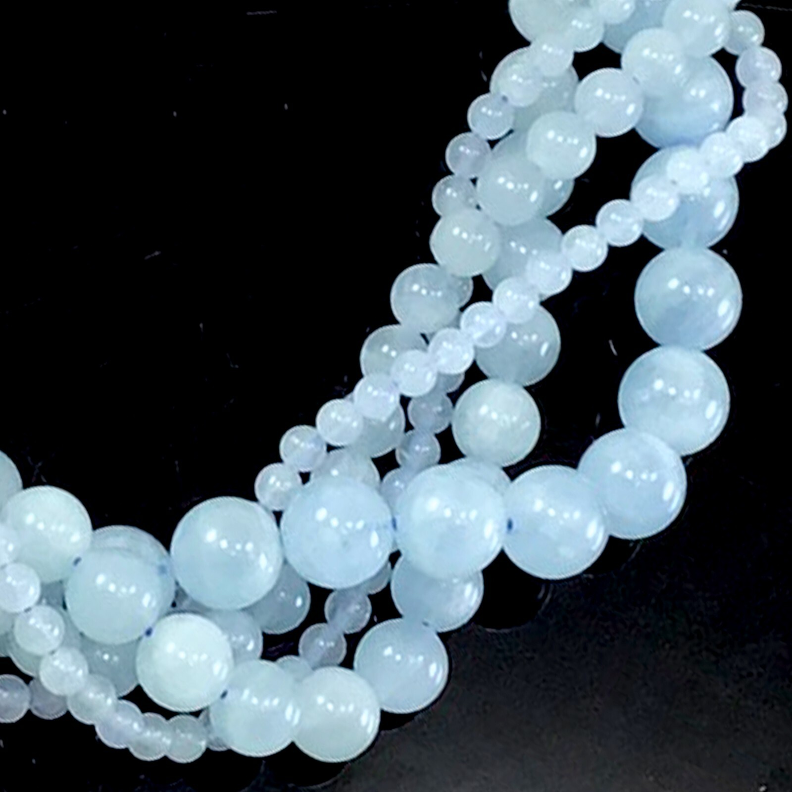 Nature Blue Aquamarine Smooth Round Loose Bead 15″ strand Jewelry Making