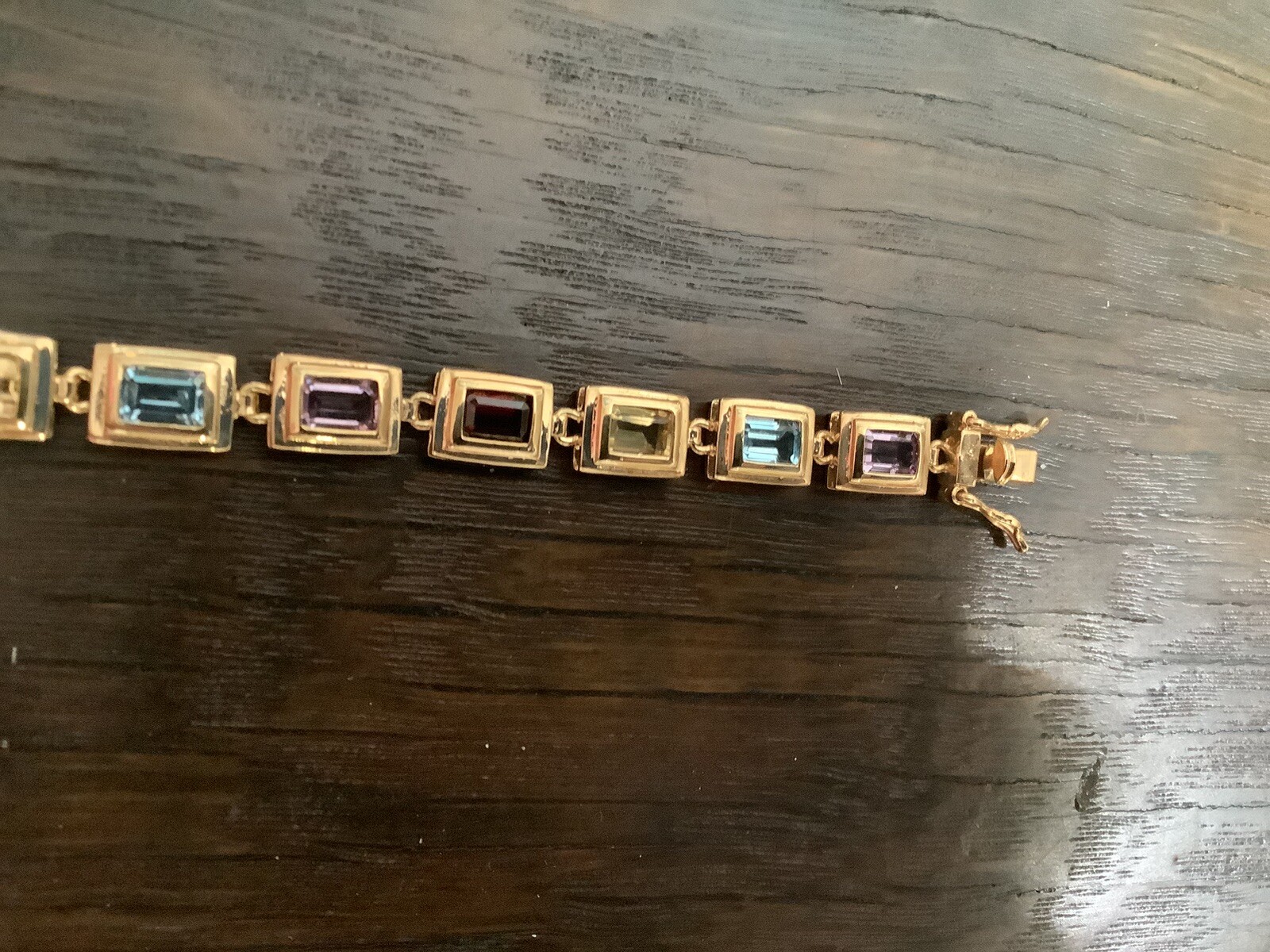 Sterling Silver Gold Plated Multicolored Stone Tennis Bracelet 7”