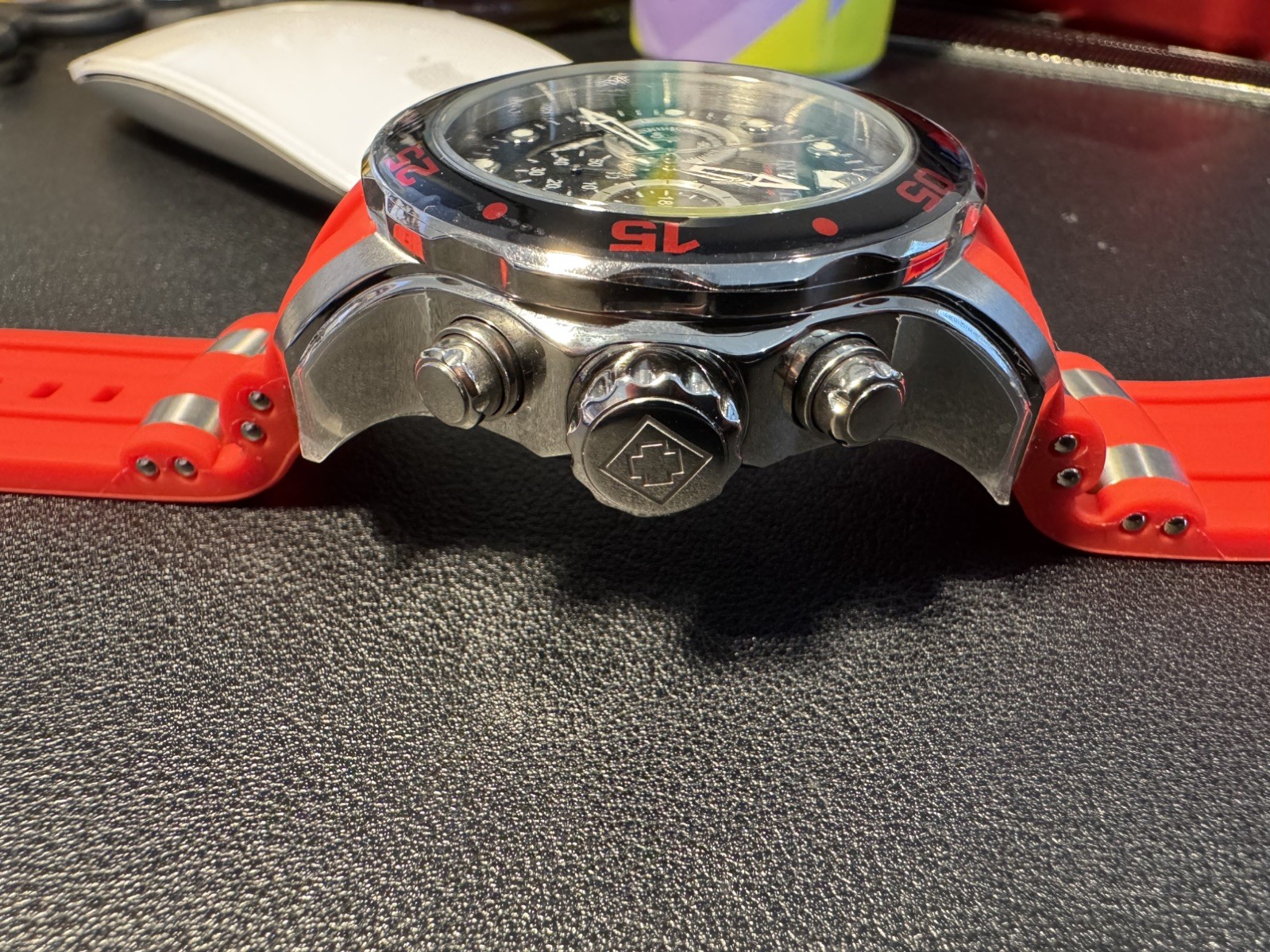 New Invicta Men PRO DIVER CHRONOGRAPH BLACK Dial Silver RED Strap SS Watch