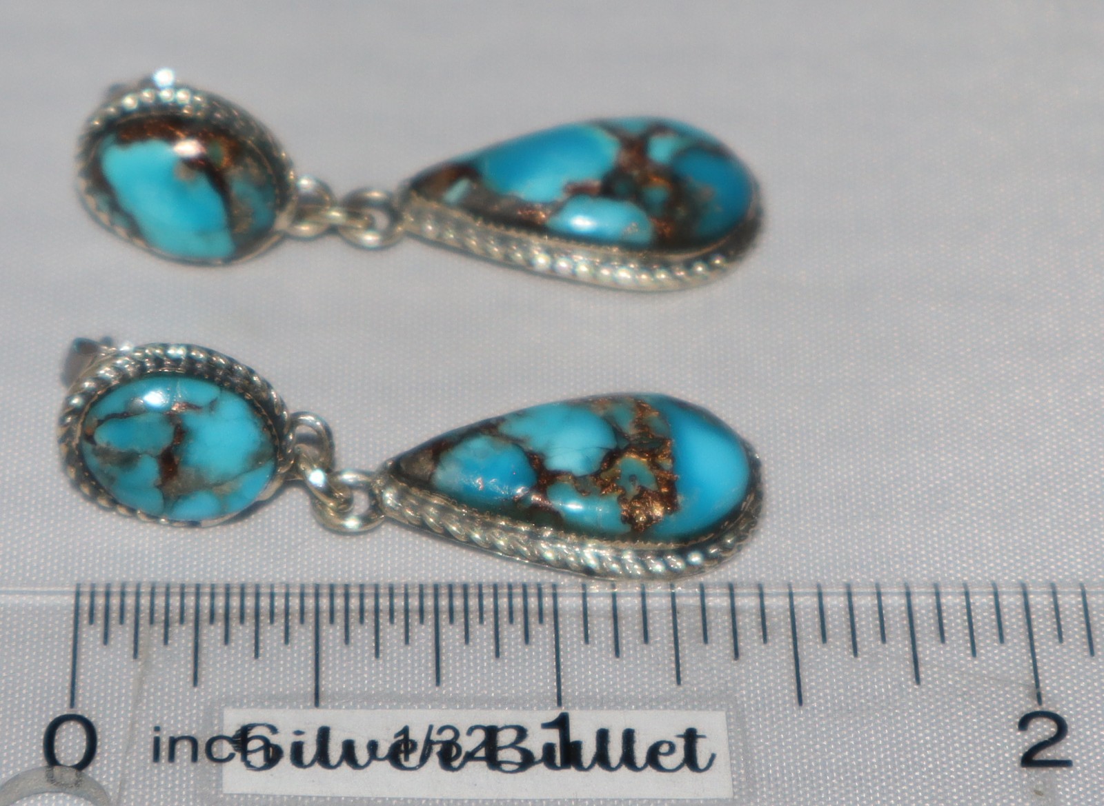 Sterling Silver Philippines Southwest Style Turquoise Drop Dangle Earrings
