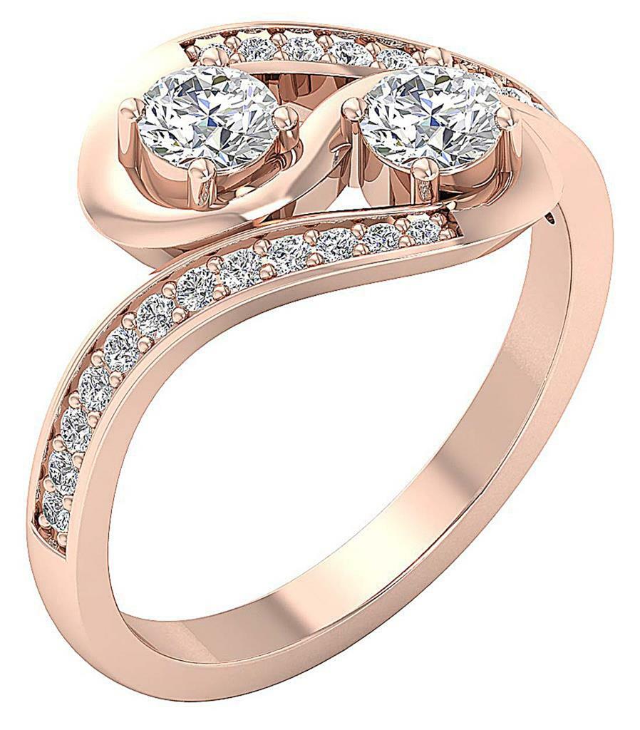I1 G 1.00 Ct Round Cut Diamond Forever Us Two Stone Ring 14K White Gold 12.40 mm