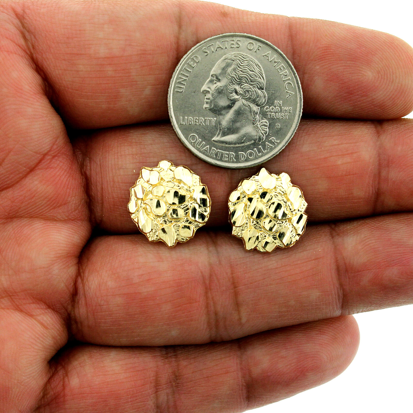 Men’s Women’s Kid’s 10K Solid Yellow Gold Diamond Cut Round Nugget Stud Earrings