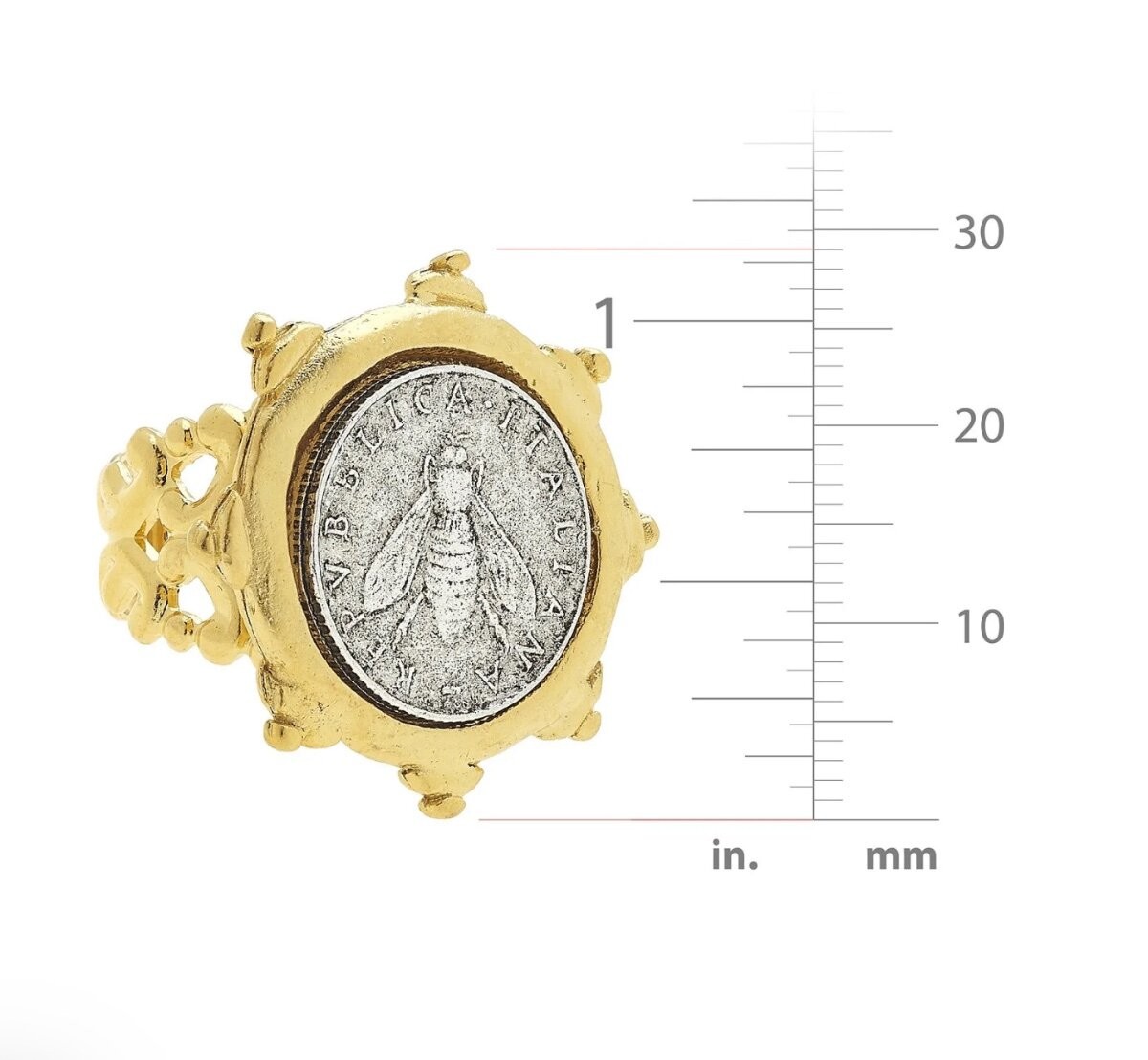 Susan Shaw Gold Florence Italian Bee Coin Ring 24Kt TPG