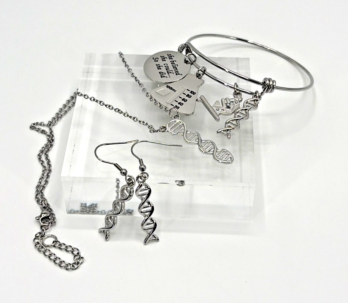 DNA Double Helix Jewelry Necklace Bracelet Earrings Nerdy Science Biology