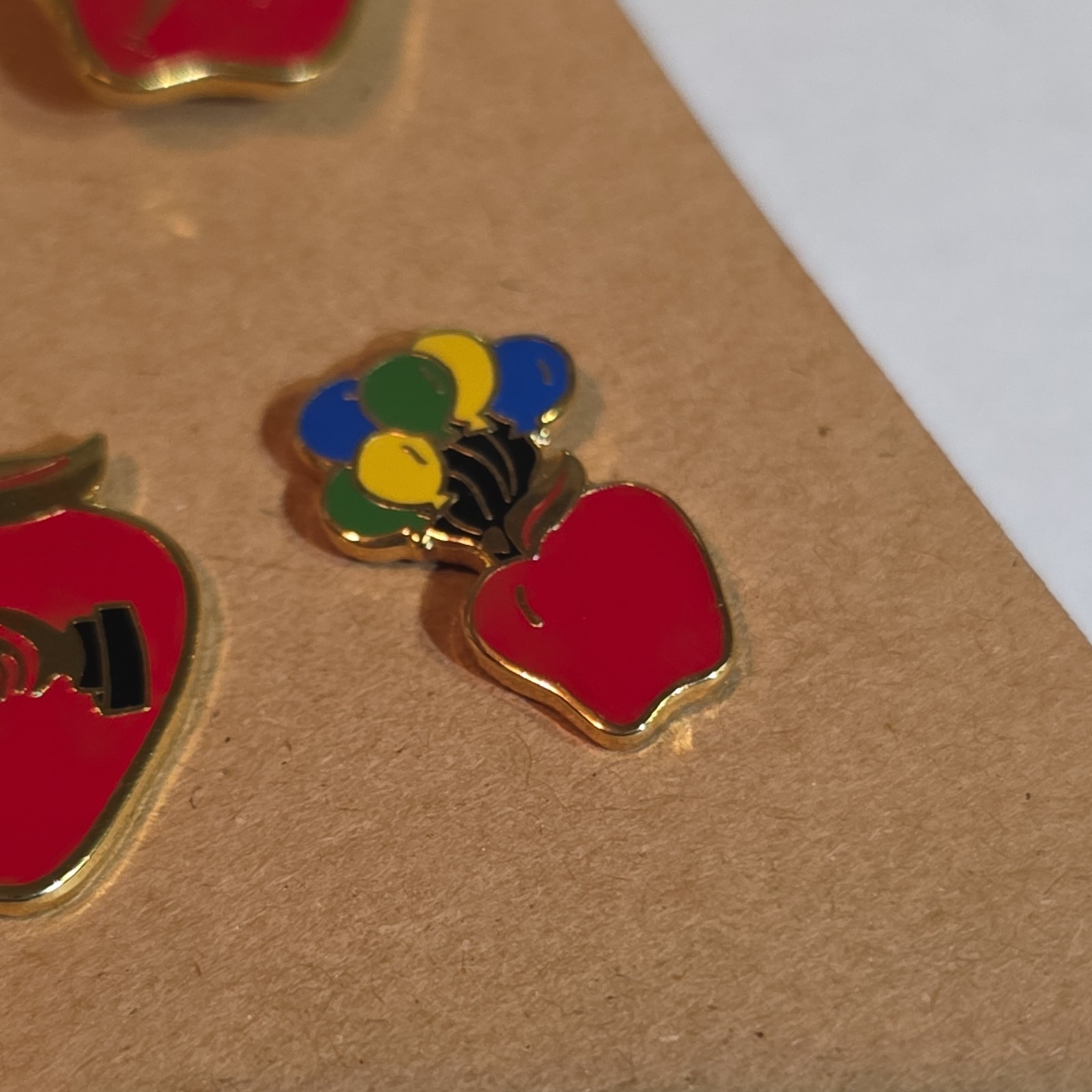 4-Piece Enamel Apple & Balloons Lapel Pin Set Red Gold Tone Metal #apple