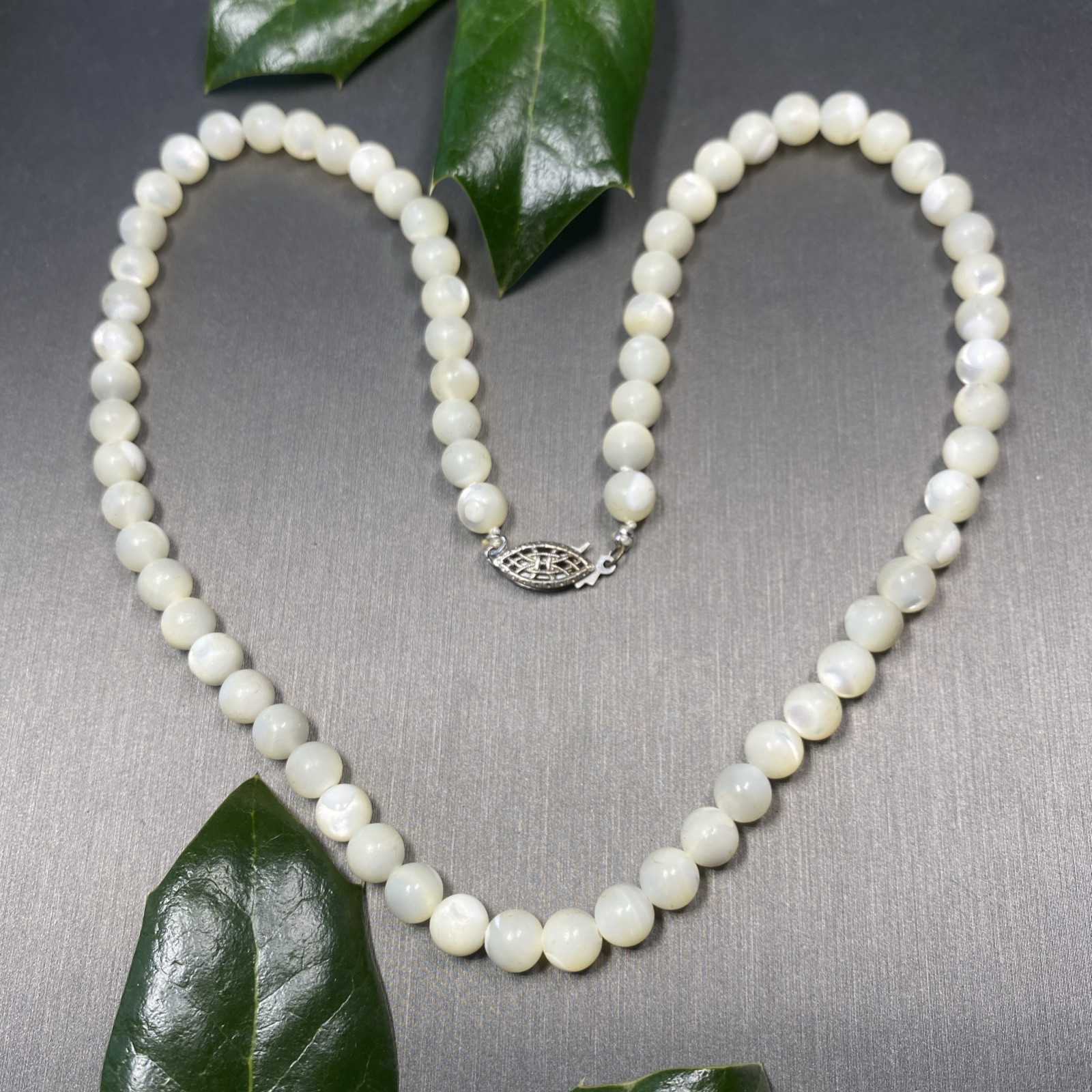Vintage Art Deco Necklace Estate Fine Jewelry Pre-owned MOP Pearl Bead Sterling