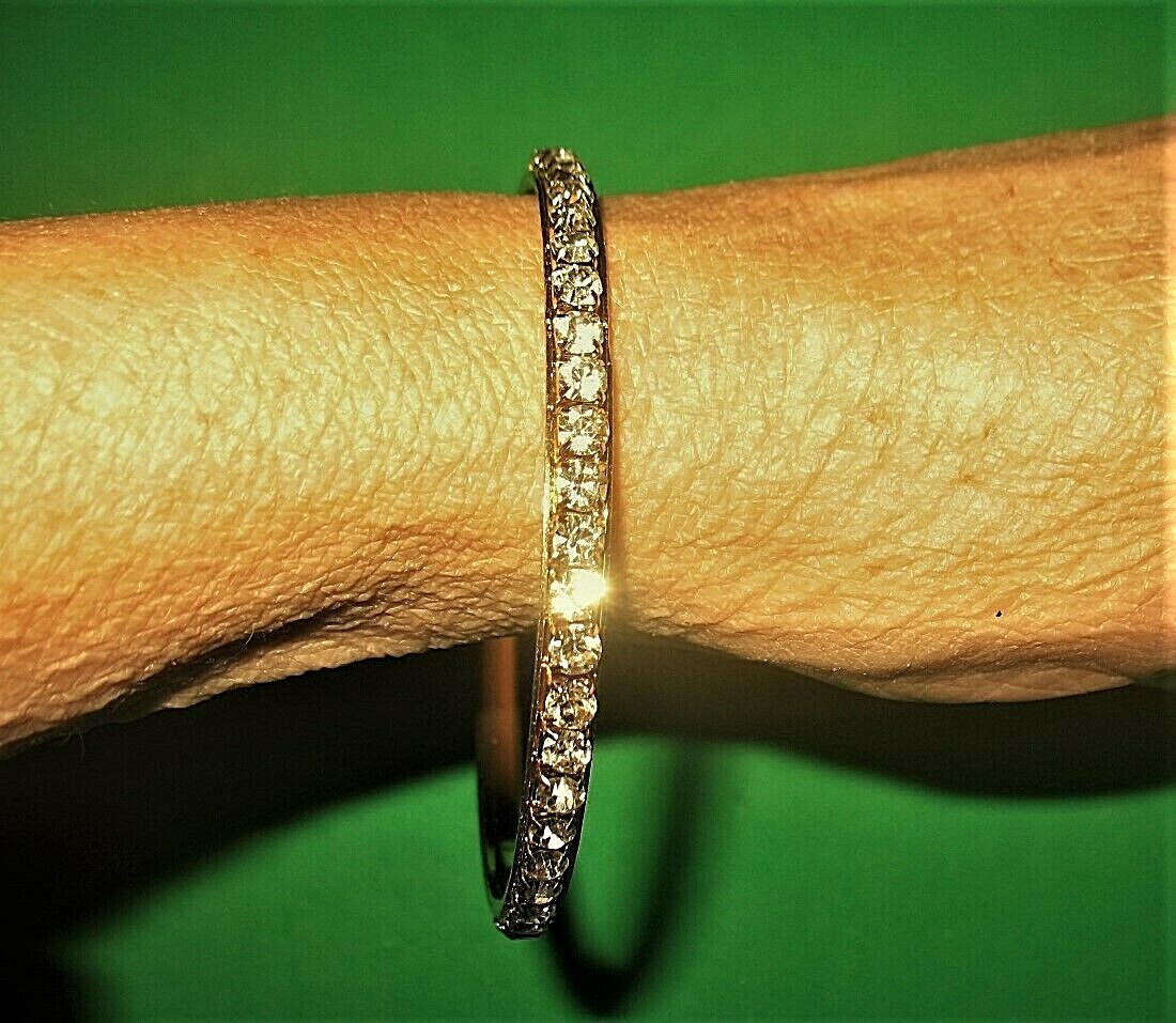 Goldtone Prong-set White Crystal Rhinestone Bangle Bracelet Un-marked Magnetic
