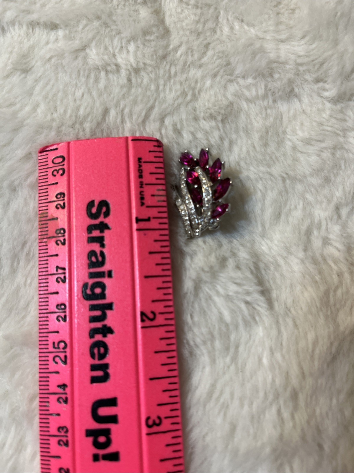 Rare Crown Trifari Dark Pink Navette & Clear Pave’ Rhinestone Earrings Stunning