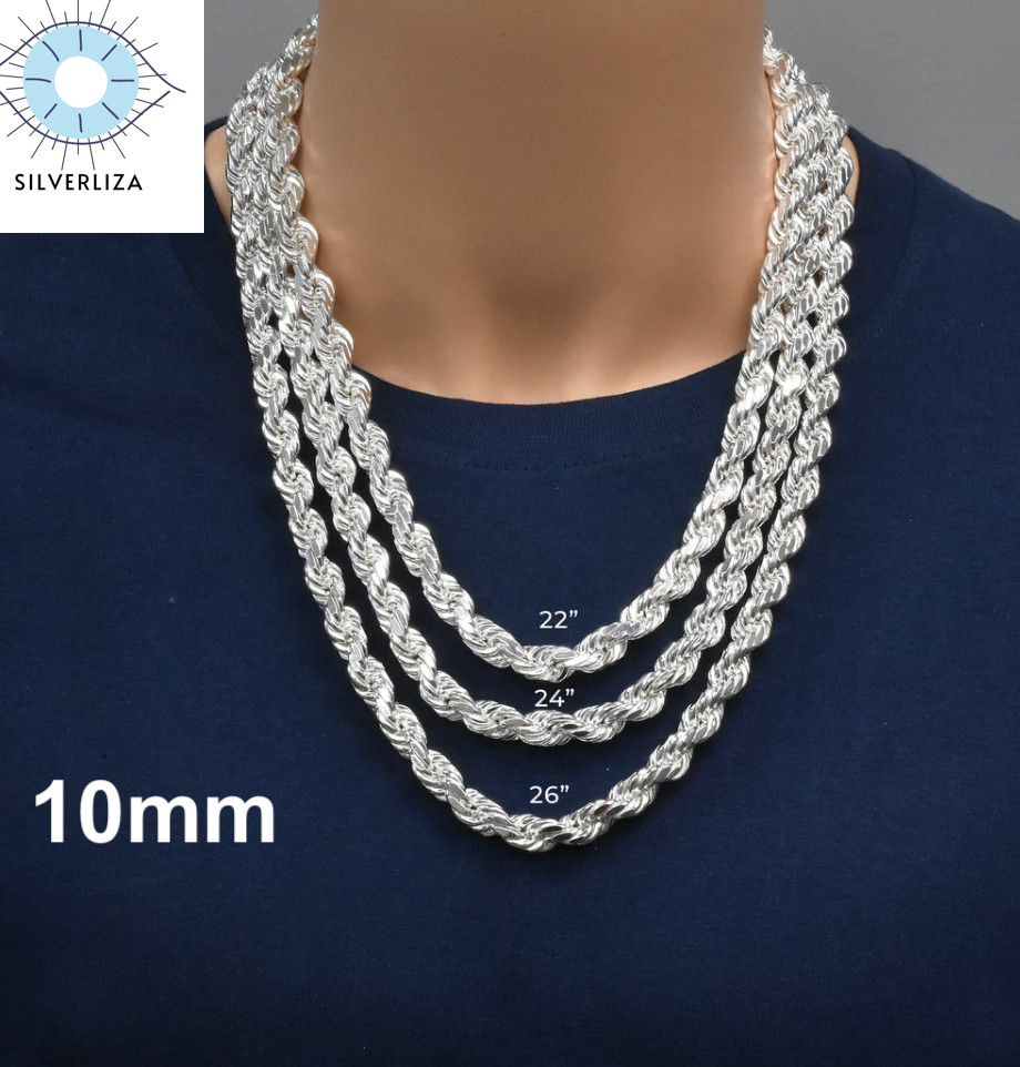 925 Sterling Silver Diamond Cut Rope Chain Necklace .925 Italy All Sizes