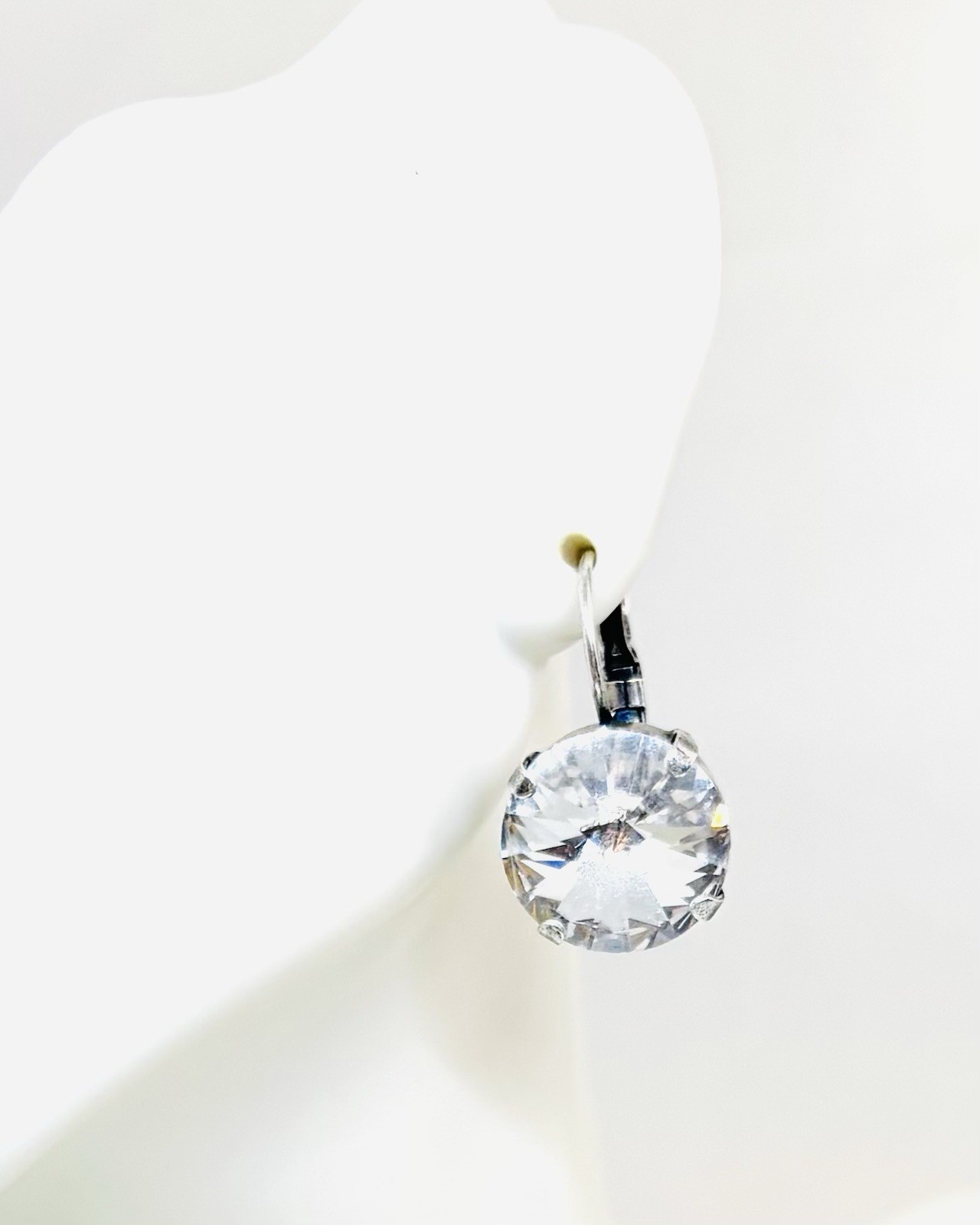Antique Silver Plated 14mm Clear Crystal Drop Cup Chain Earrings