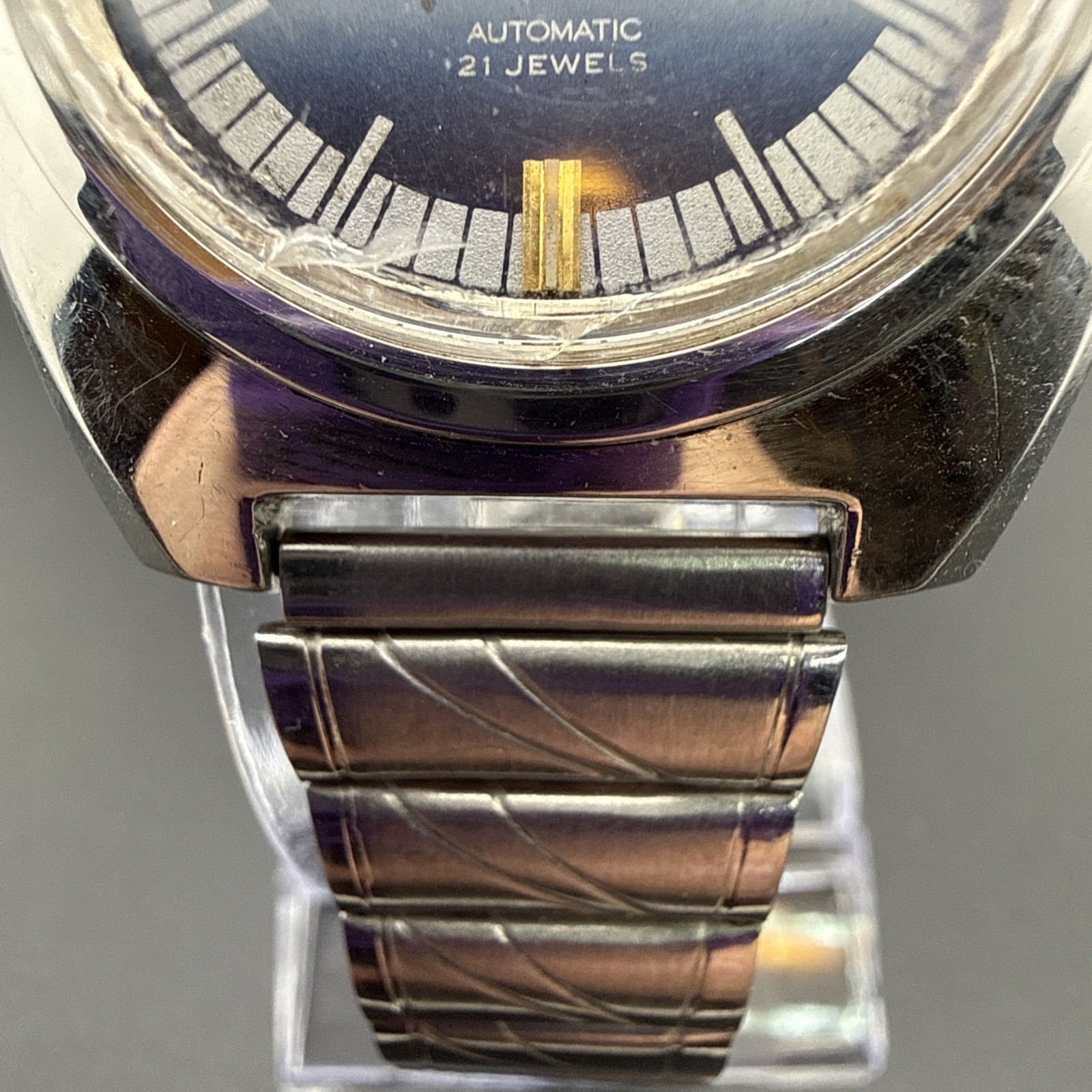 Vintage Men’sOrient Automatic Watch 38mm Gold Tone Blue Dial 21 Jewels Day Date