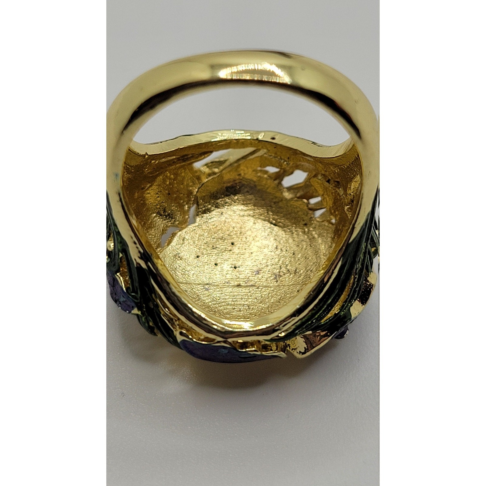 Cobalt Blue Iris Crystal Statement Dome Ring Rhinestones Pinky Size 5.5 Flower