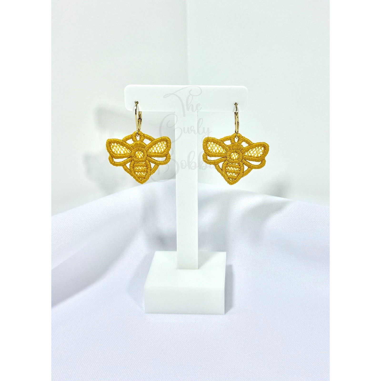 Embroidered Lace Bumblebee Leverback Earrings and Charm Bundle Birthday Gift