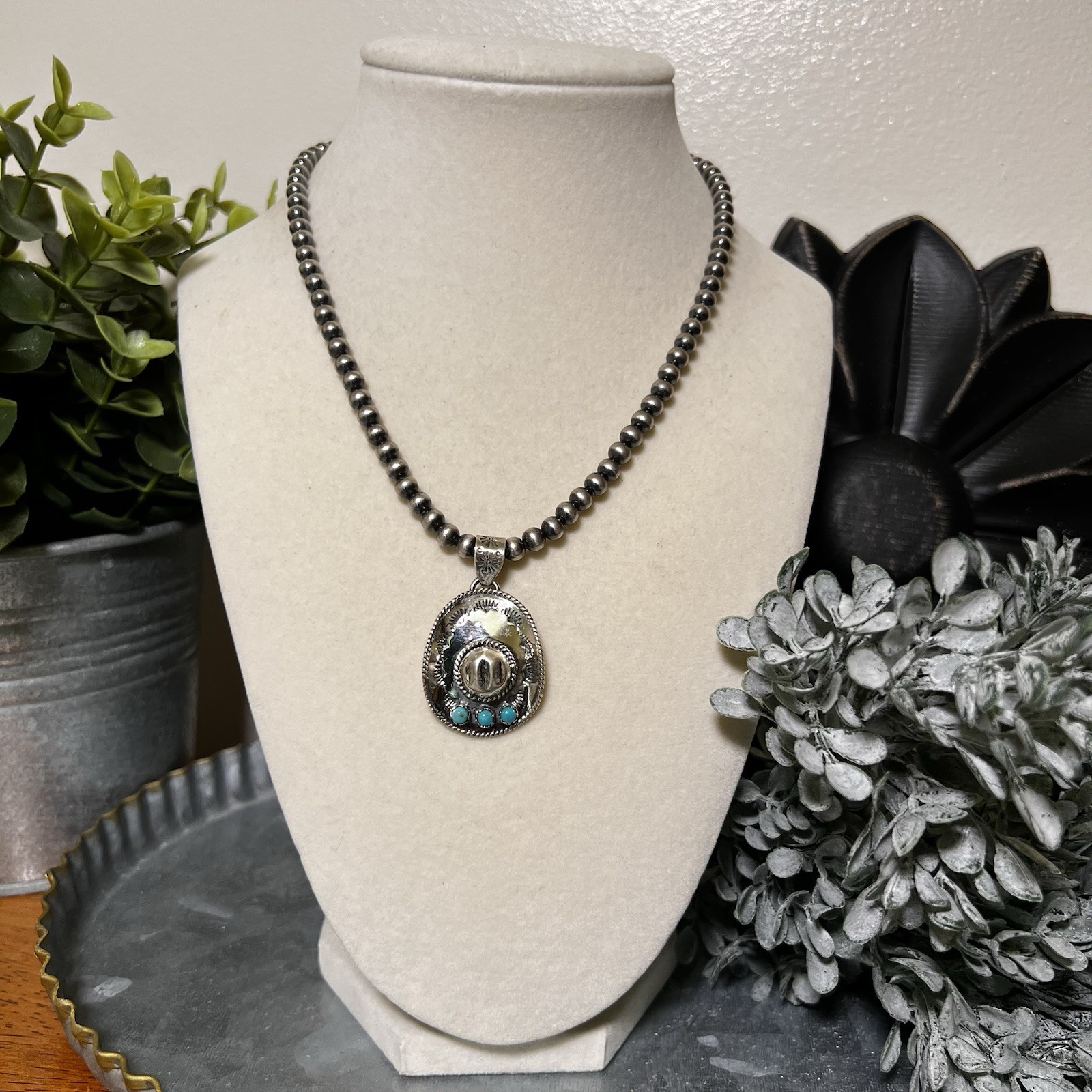 Sterling Silver Cowboy Hat Pendant Kingman Turquoise