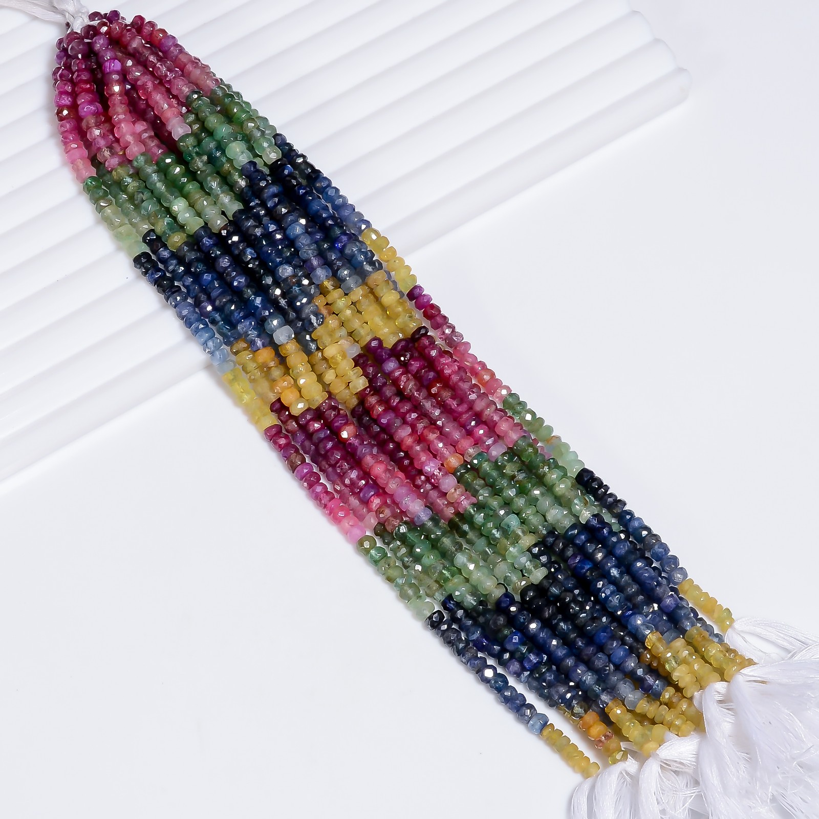 Natural Multi Sapphire Gemstone Rondelle Faceted Beads 4X4X3 mm Strand 8″ AB-957