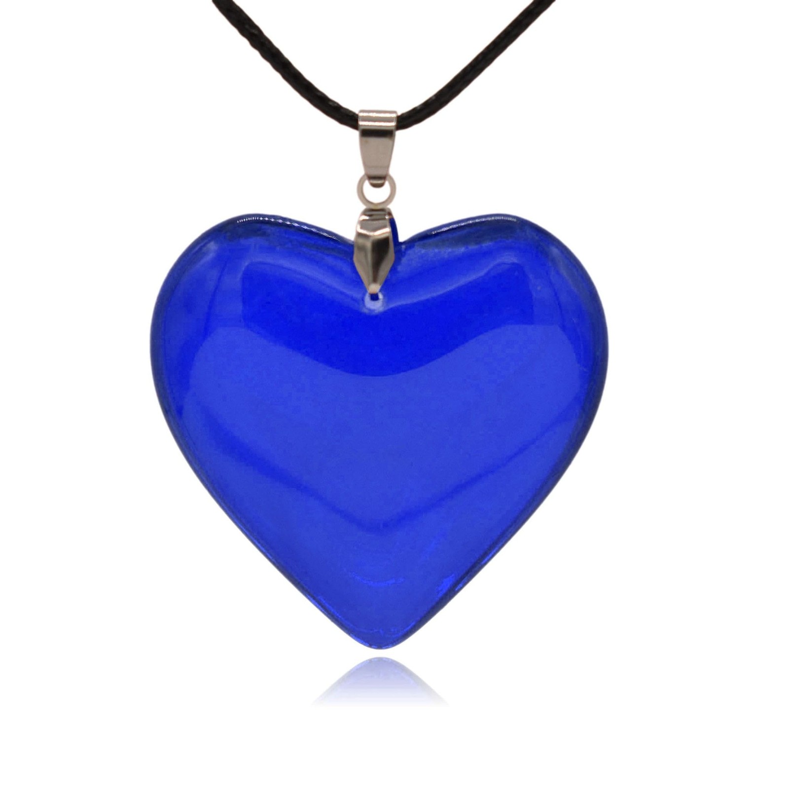 Large Blue Semi-Transparent Solid Glass Heart Pendant Necklace (Large Blue)