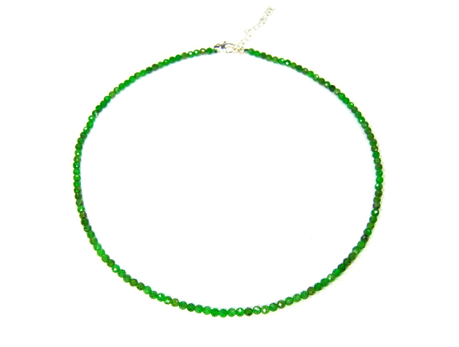 Gemstone Chrome Diopside Necklace Faceted Ball Shape Ø-3mm 925 Silver