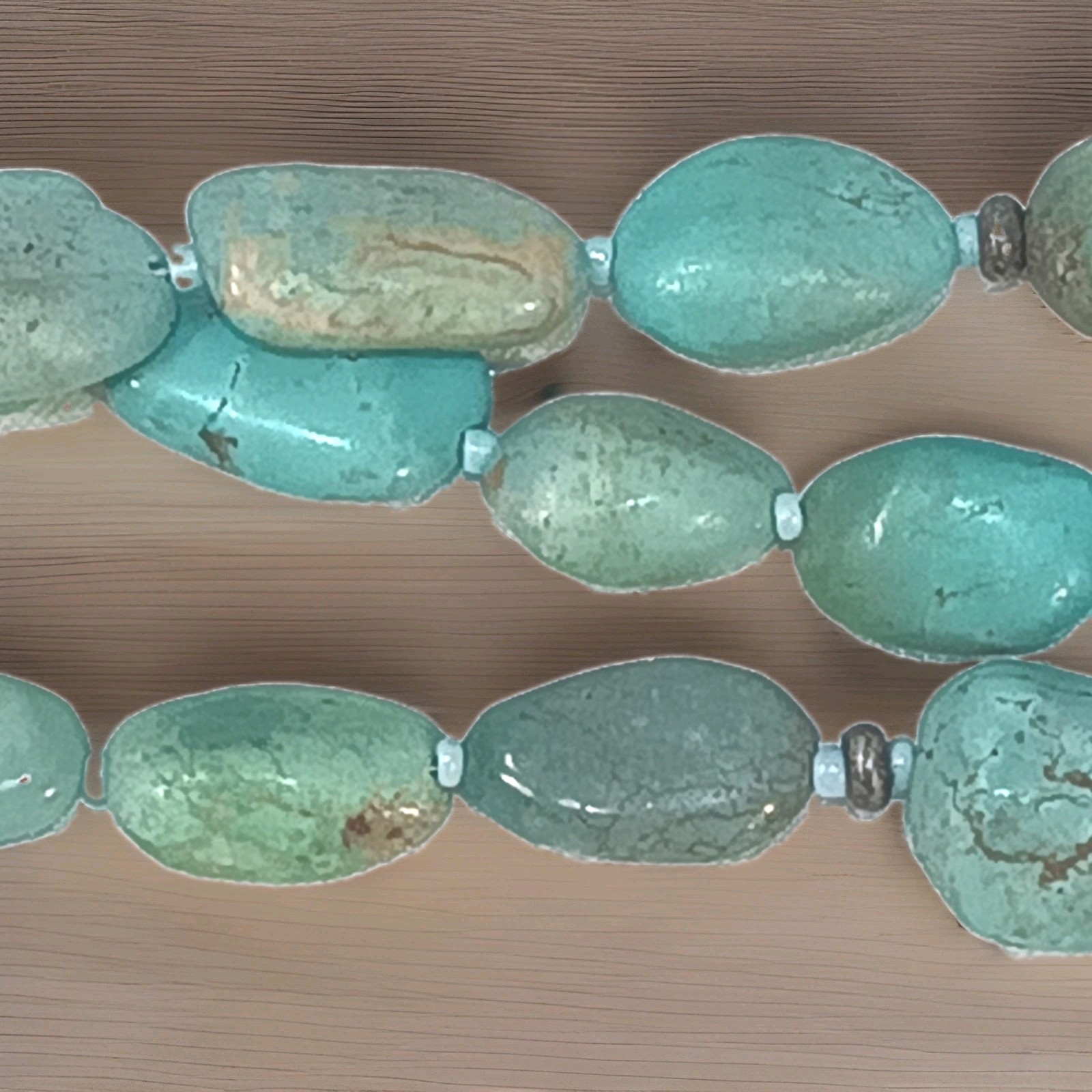 Chunky 3-Strand Genuine Turquoise Nugget Necklace Sterling Silver 925 Clasp 50g