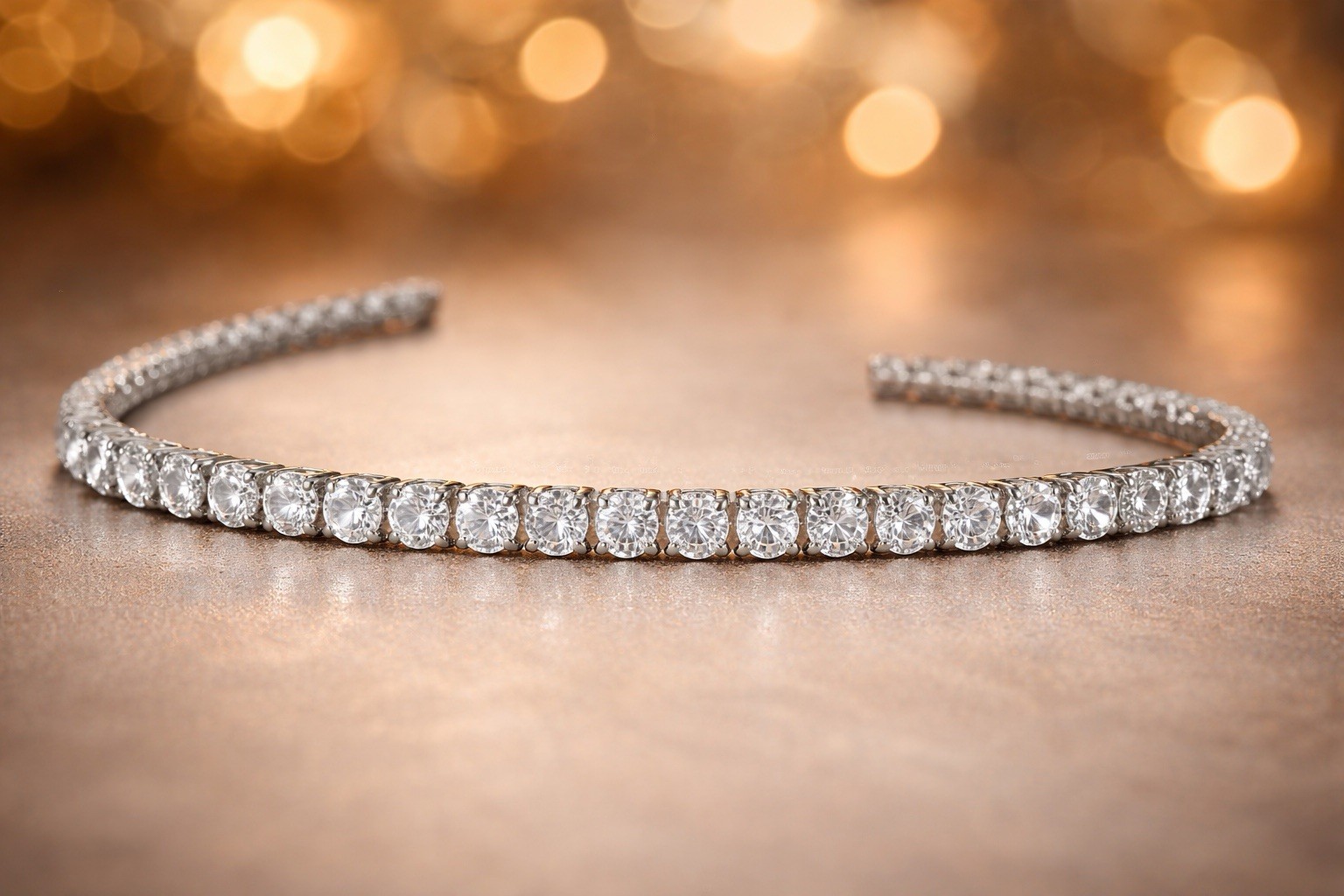 Diamond Tennis Cuff Bracelet White Gold Silver Tone Round Shape Prong Setting