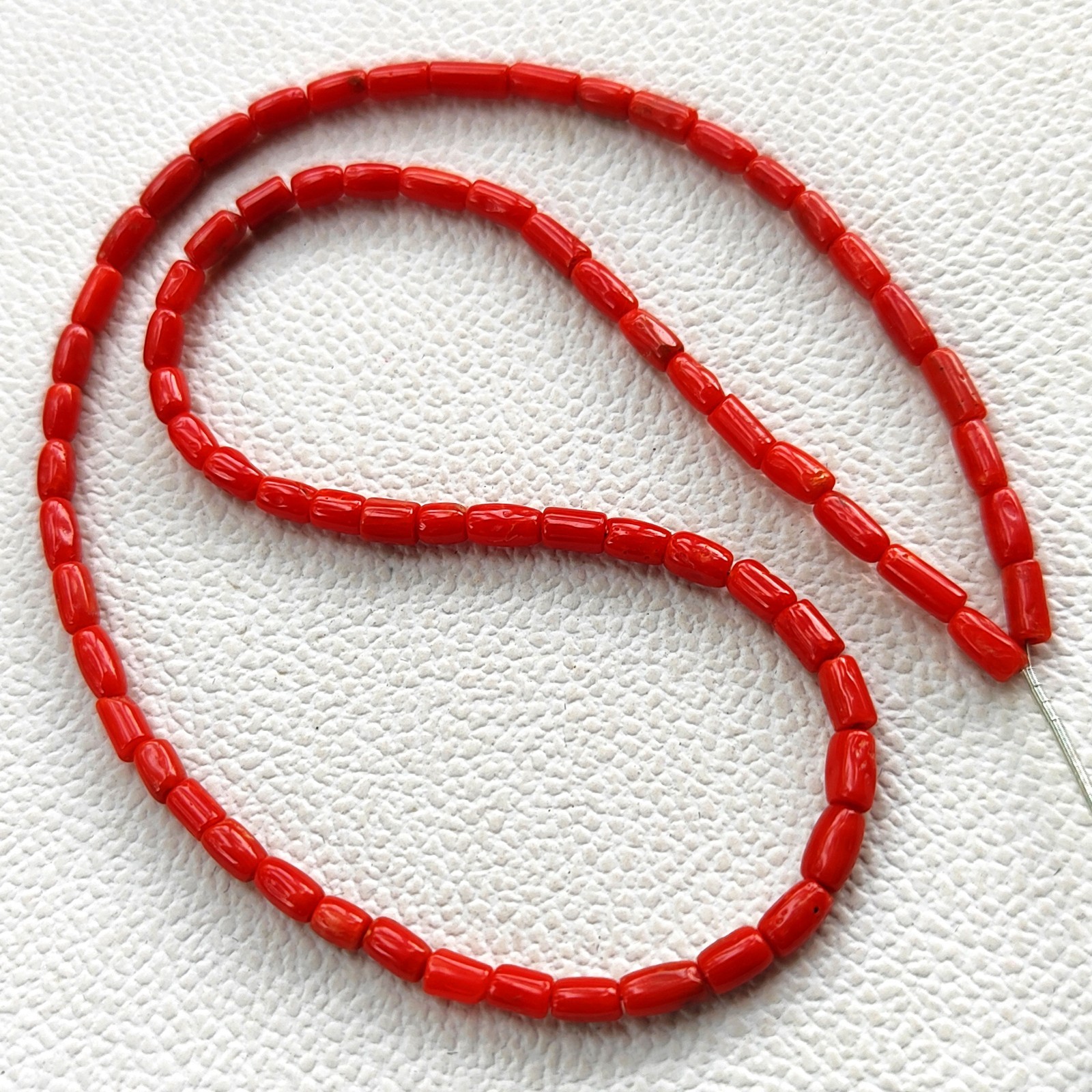 Italian Red Coral Gems 6-7mm Smooth Tube Pipe Spacer Beads 16″ Strand Jewelry