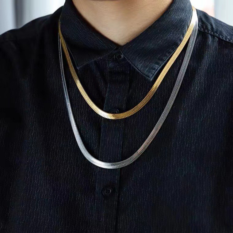 Titanium Steel Necklace Flat Snake Chain Heavy Collarbone Chain Sweater Chain