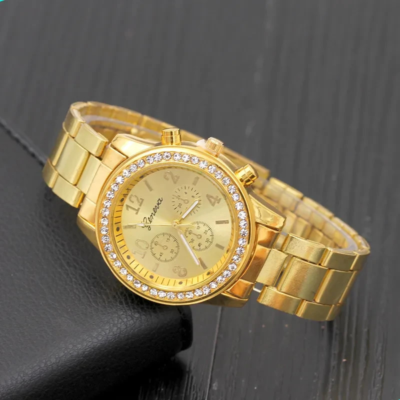 Woman’s Geneva Watch Diamond Alloy Steel Belt High Quality Luxury Watch