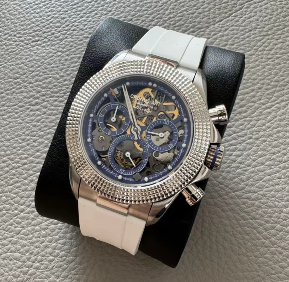 CRONUSART Men Chronograph Watch 42mm Automatic Mechanical Wristwatch Skeleton