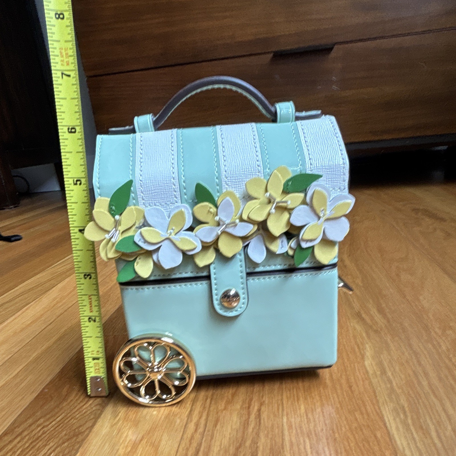 Kate Spade Floral Novelty Jewelry Box, Faux Leather Lined, Green White Yellow