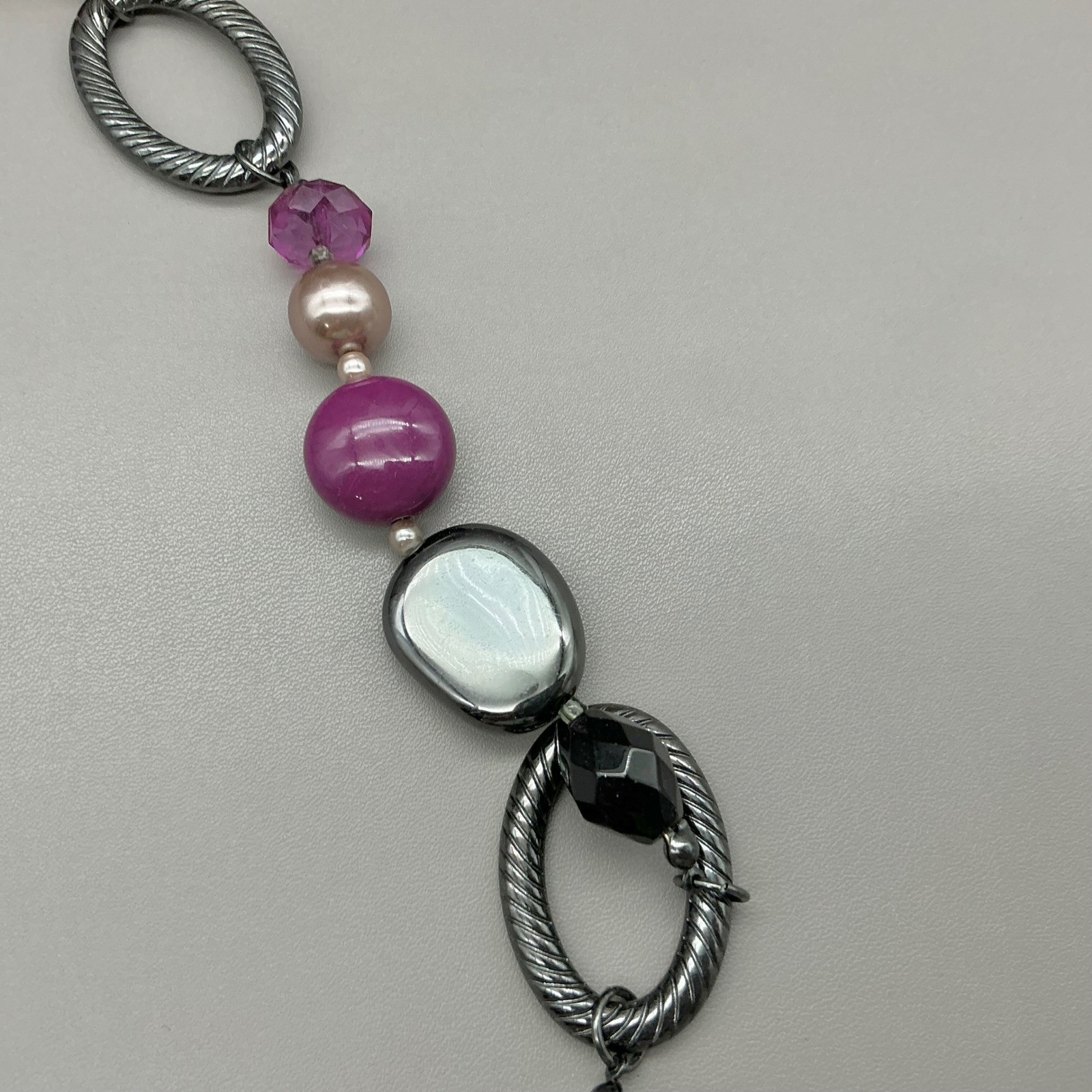 Premier Designs Necklace Purple Beaded Gunmetal Tone Twisted Link Long 26 Inch