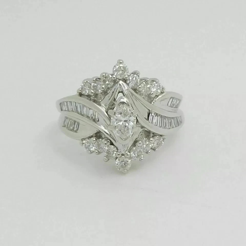 2Ct Marquise Cut Moissanite Engagement Cluster Ring 14k White Gold Plated