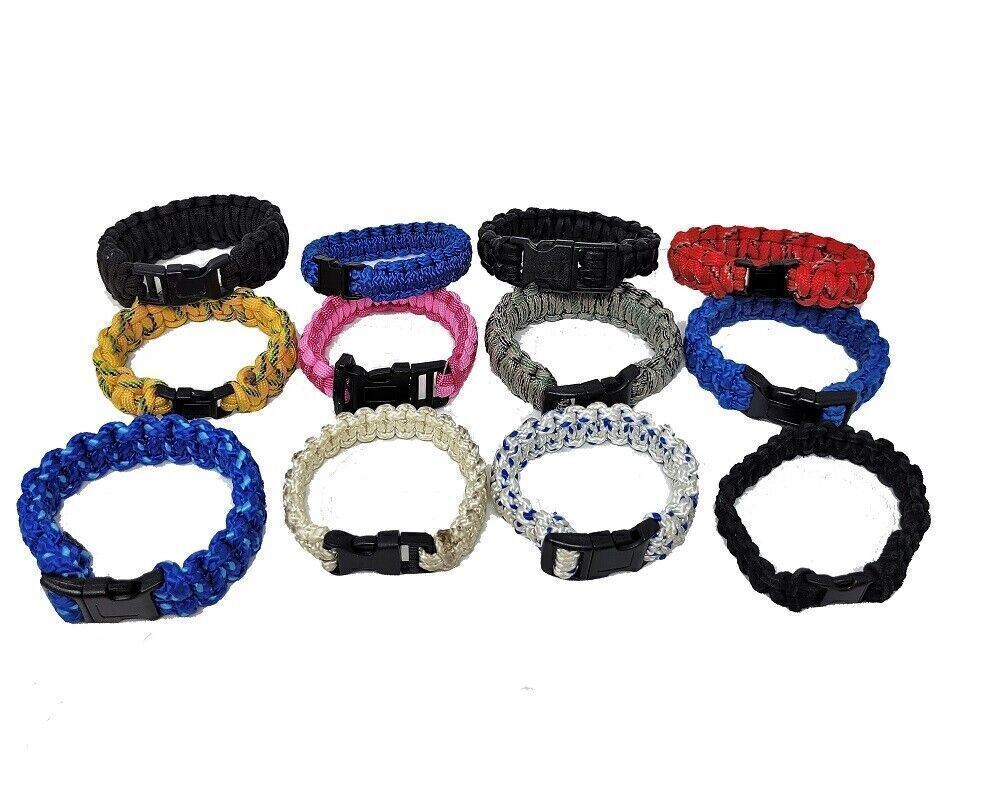 Lot of 12 Paracord Bracelet Red White Blue Pink black yellow Grey NEW