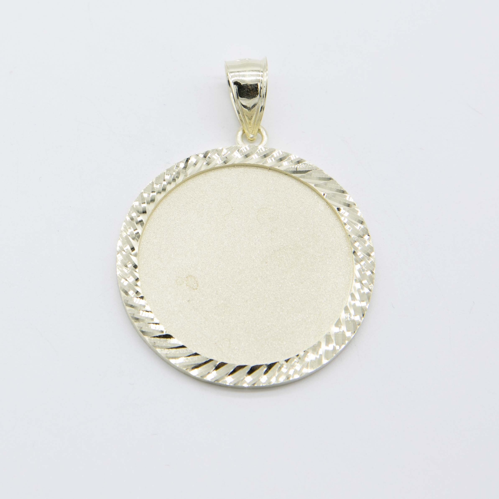 Diamond-Cut Frame Round Medallion Pendant Real 10K Yellow Gold All Sizes