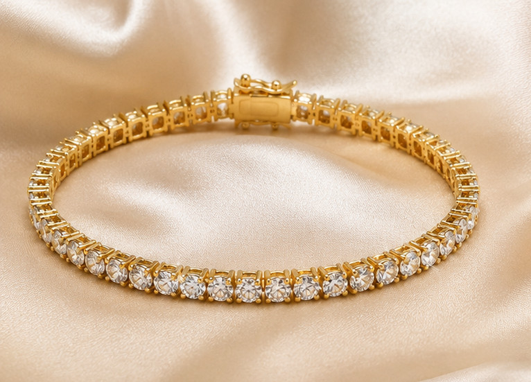 10CT Round Cut Simulated Diamond Tennis Bracelet Push Lock 14kYellow Gold Plated