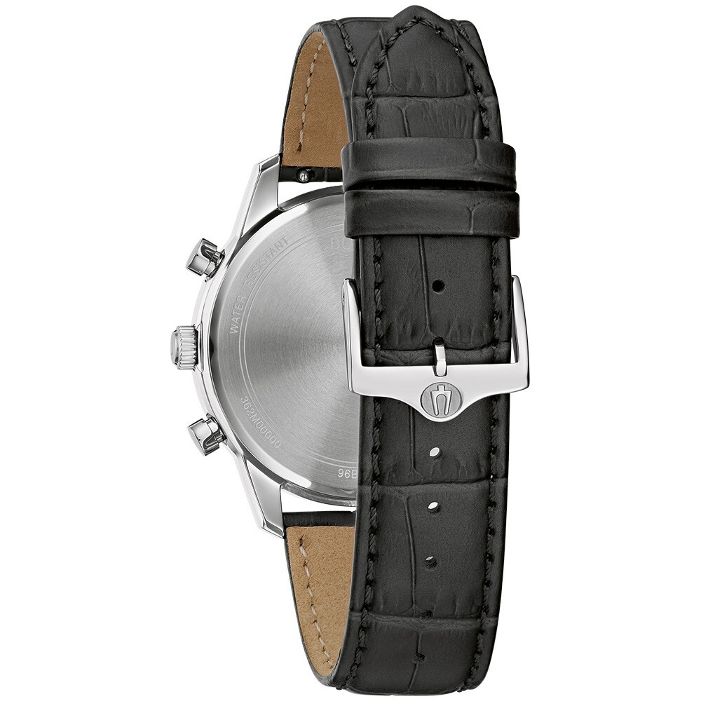 Bulova Mens Classic Quartz Chronograph Calendar Black Leather Watch 41 MM 96B403