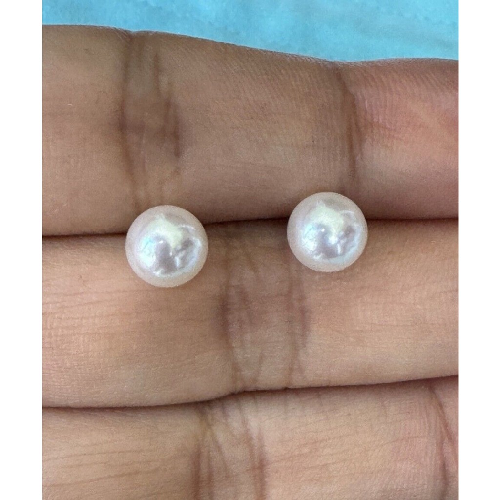 Tiffany & Co. 18K White Gold White Akoya 6.9mm Pearl Stud Earrings