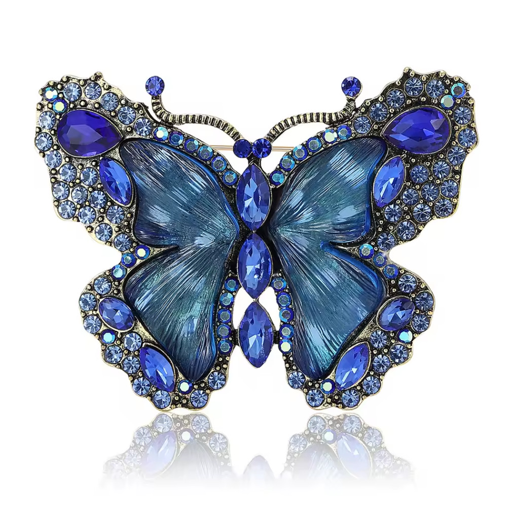 Luxury Blue Crystal Butterfly Brooch Insect Pin Rhinestone Summer Jewelry Gift