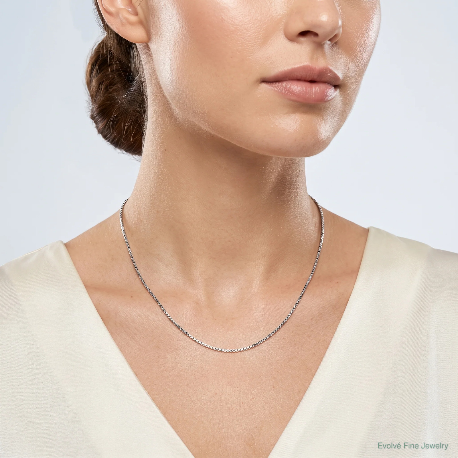 14K White Gold 1.5mm Semi-Solid Round Box Chain Necklace 16″-30″