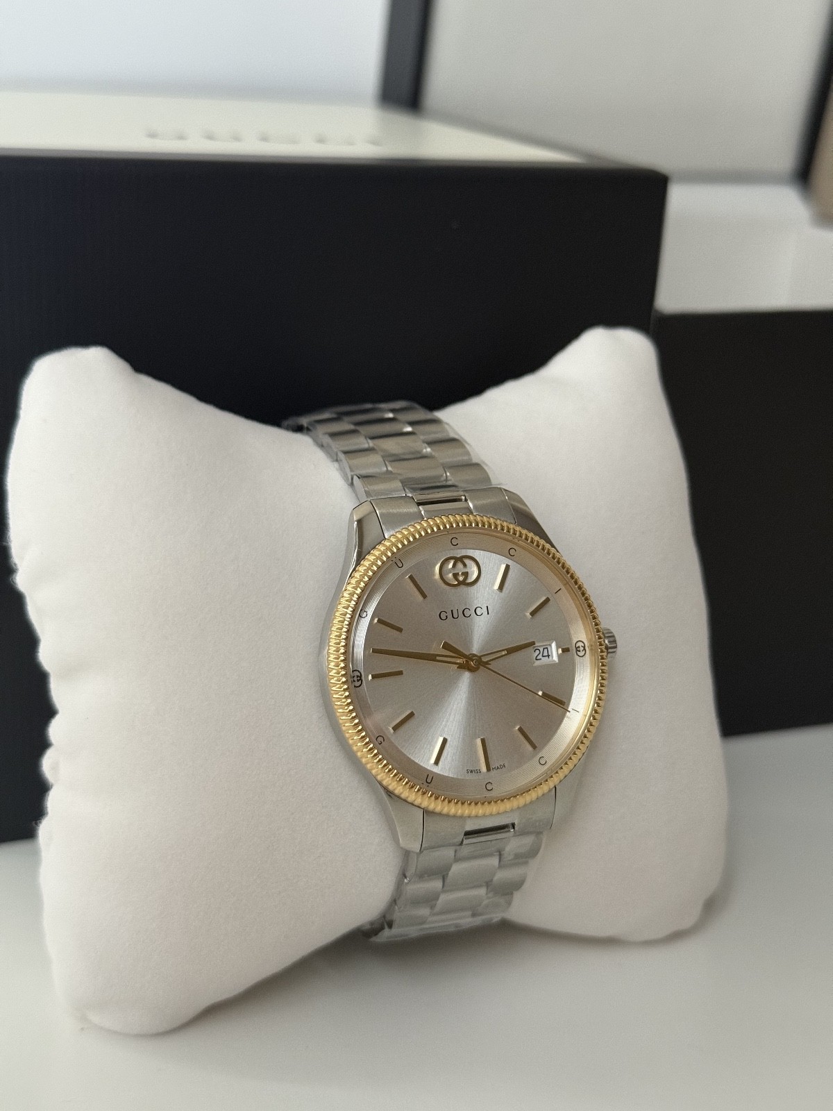 Gucci G-Timeless Quartz 38mm Yellow Gold Bezel Watch YA1264233
