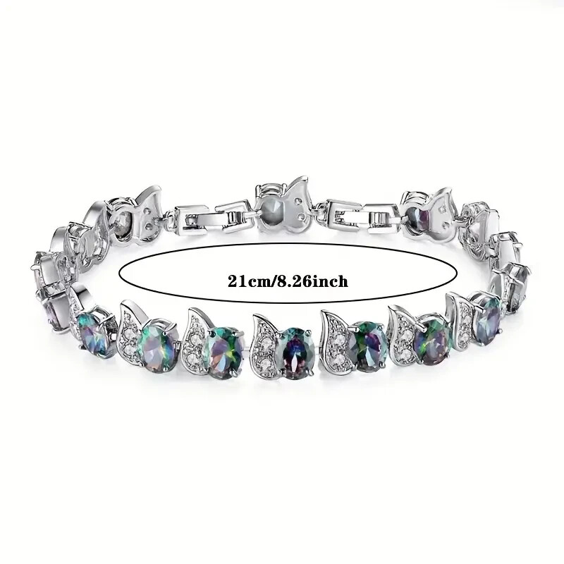 Elegant 925 Sterling Silver Fire Rainbow Mystical Topaz Fashion Jewelry Bracelet