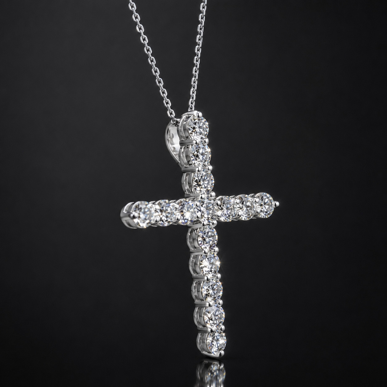 2.20 CTW Lab Grown Diamond Cross Pendant Necklace 3mm Round EF VS