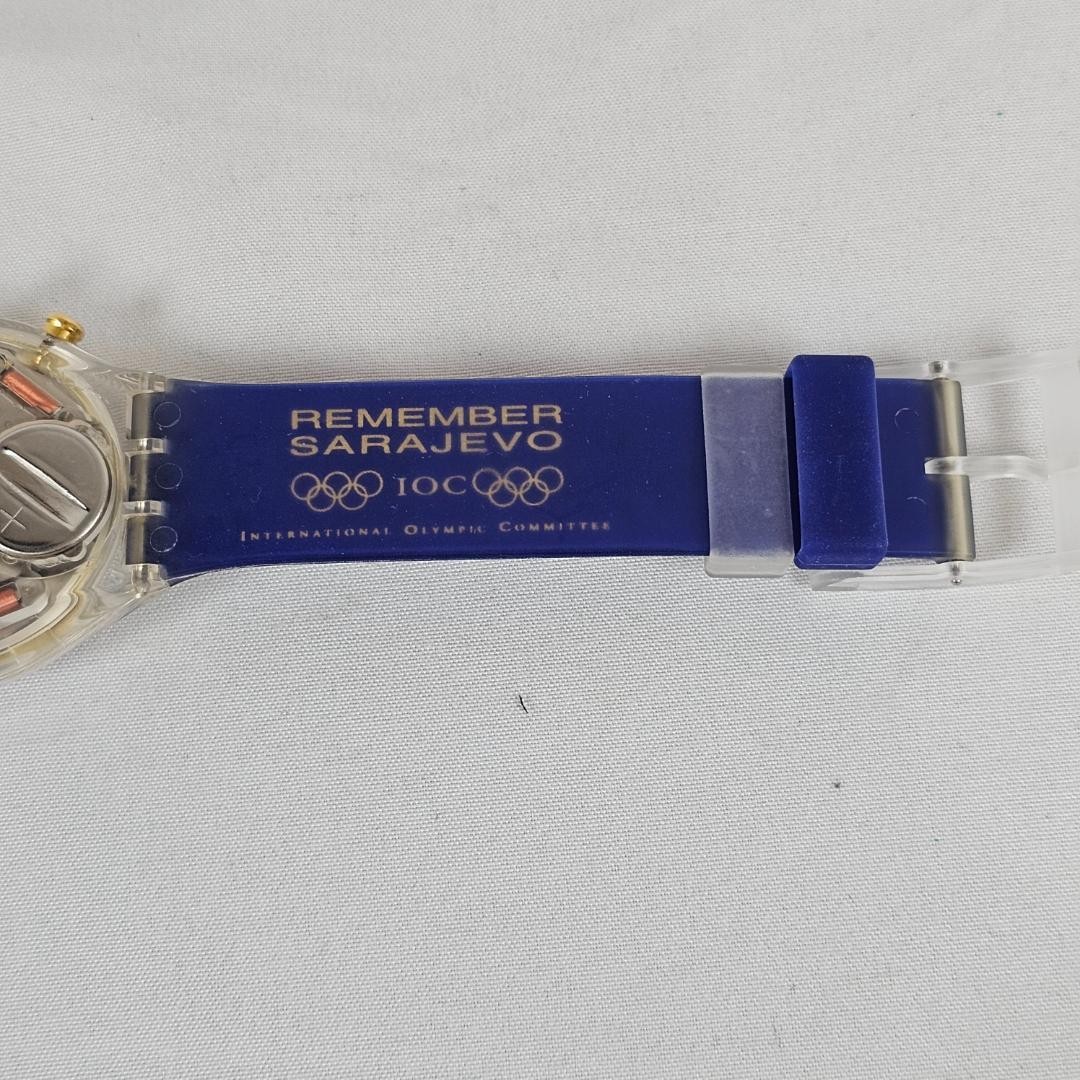 Swatch Ioc 100 Chrono SCZ101 Chronograph Wristwatch Blue Gold Hardware